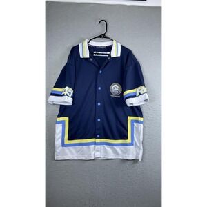 Run Athletics Jersey Mens Large Blue Short Sleeve Snap Basketball Top RA45